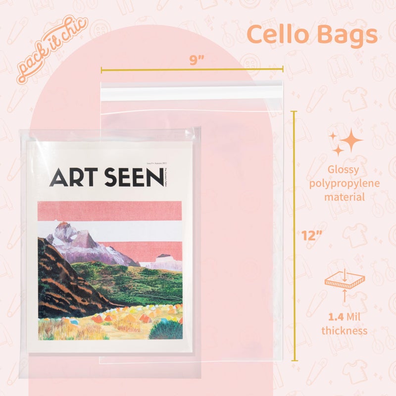 Pack It Chic - 9    X 12    (200 Pack) Clear Resealable Cello Poly Bags - Fits A4, Letter Sized Documents, Marketing Materials - Self Seal - Image 2